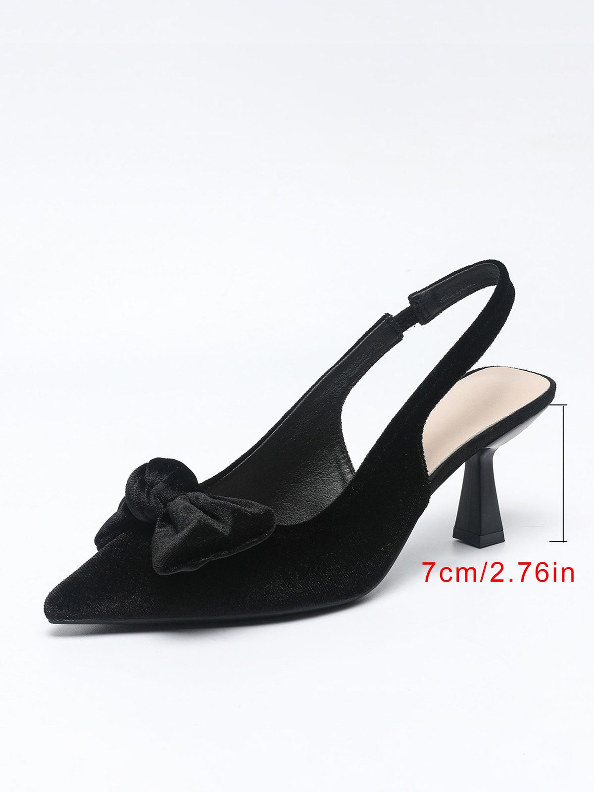 Pointed Toe Kitten Heel Bow Velvet Slingback Sandals