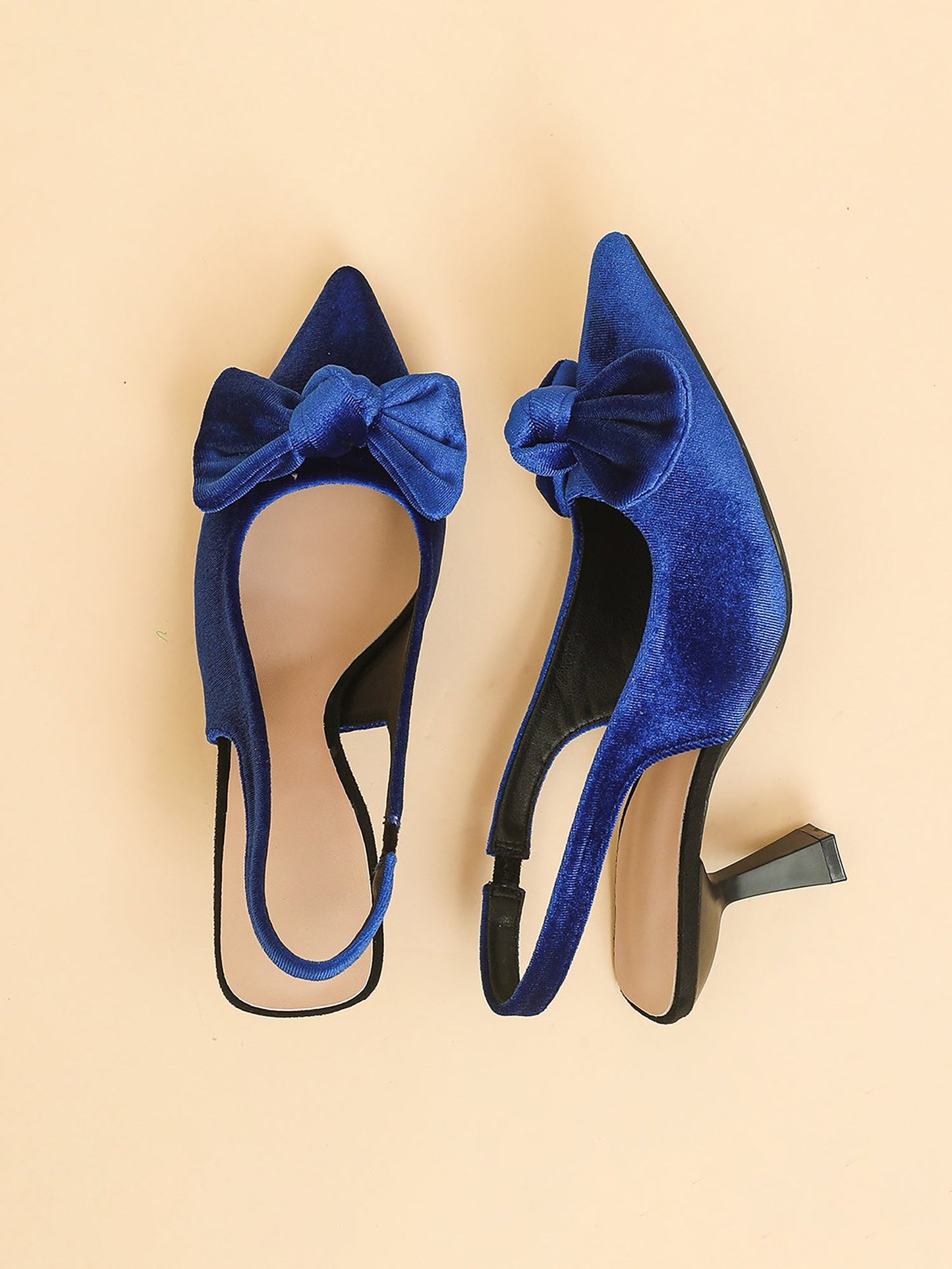 Pointed Toe Kitten Heel Bow Velvet Slingback Sandals