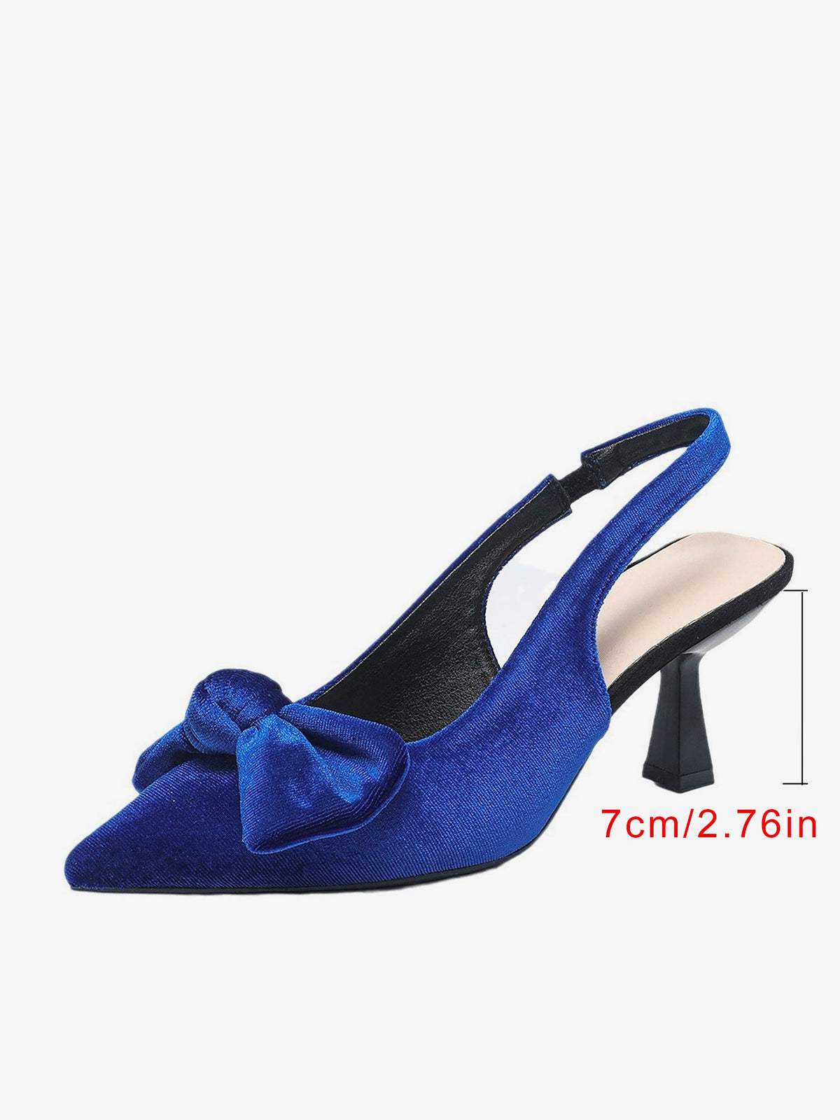 Pointed Toe Kitten Heel Bow Velvet Slingback Sandals