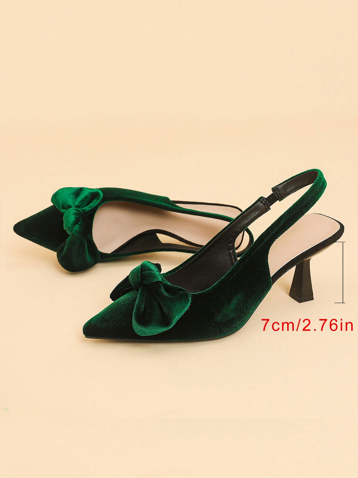 Pointed Toe Kitten Heel Bow Velvet Slingback Sandals