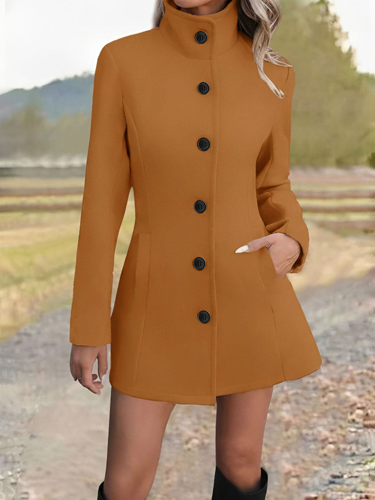 Casual Stand-Up Collar Long Sleeves Pea Coat