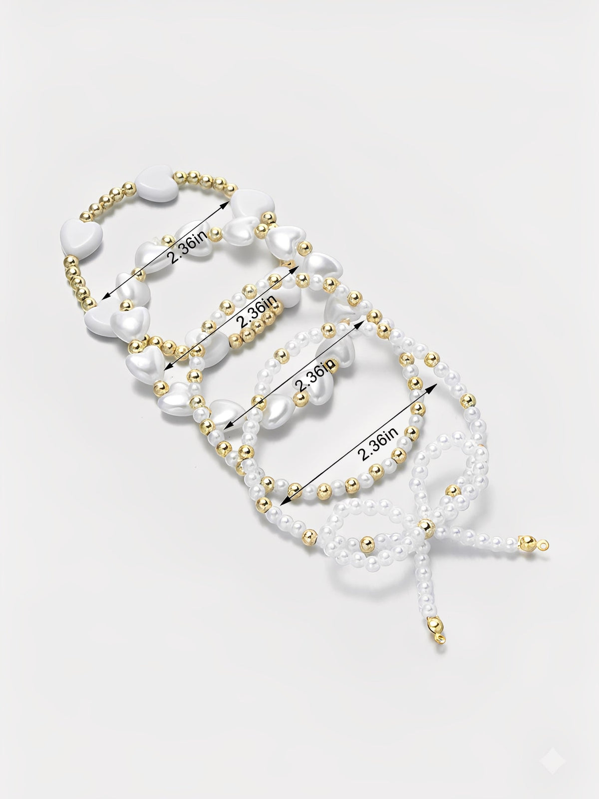 4 Pieces Heart Shaped Imitation Pearl Bow Beaded Bracelets Set