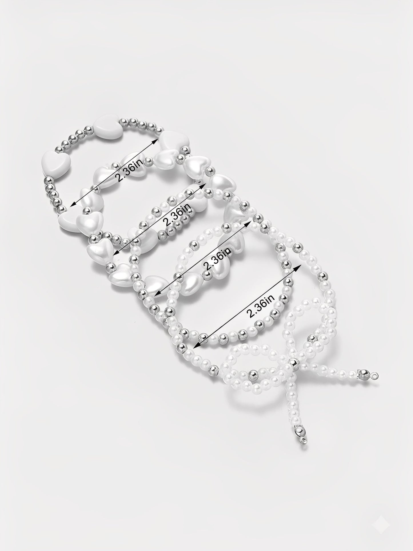 4 Pieces Heart Shaped Imitation Pearl Bow Beaded Bracelets Set