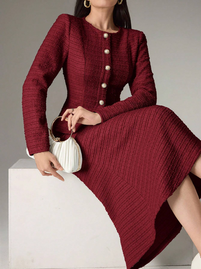 2 Pieces Tweed Round Neck Blouse & Midi Fishtail Skirt Matching Set