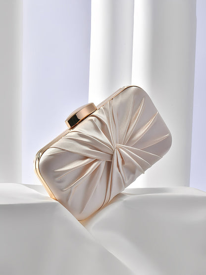 Ruched Satin Removable Chain Evening Clutch Bag