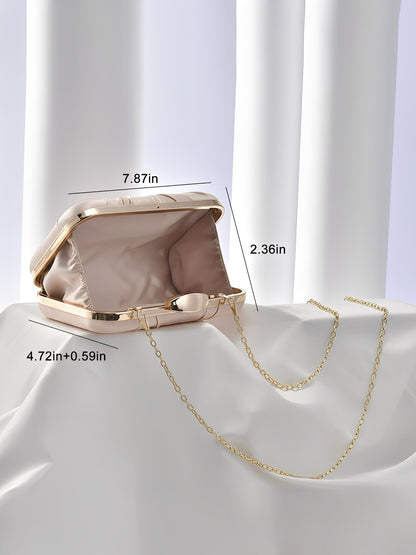 Ruched Satin Removable Chain Evening Clutch Bag