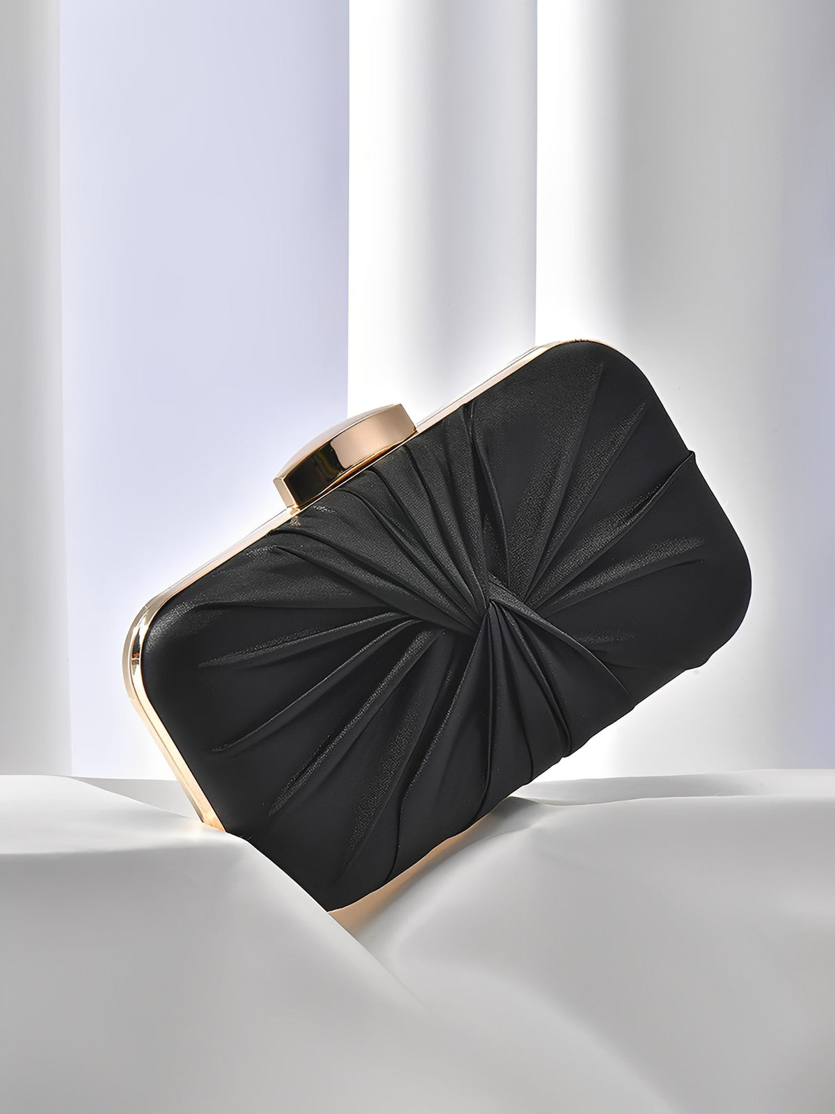 Ruched Satin Removable Chain Evening Clutch Bag