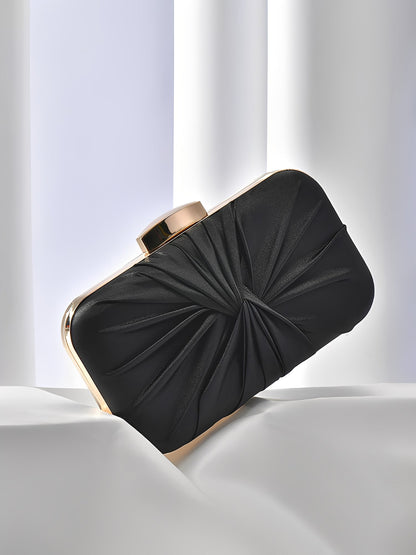 Ruched Satin Removable Chain Evening Clutch Bag