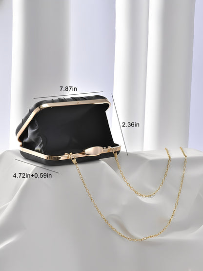 Ruched Satin Removable Chain Evening Clutch Bag