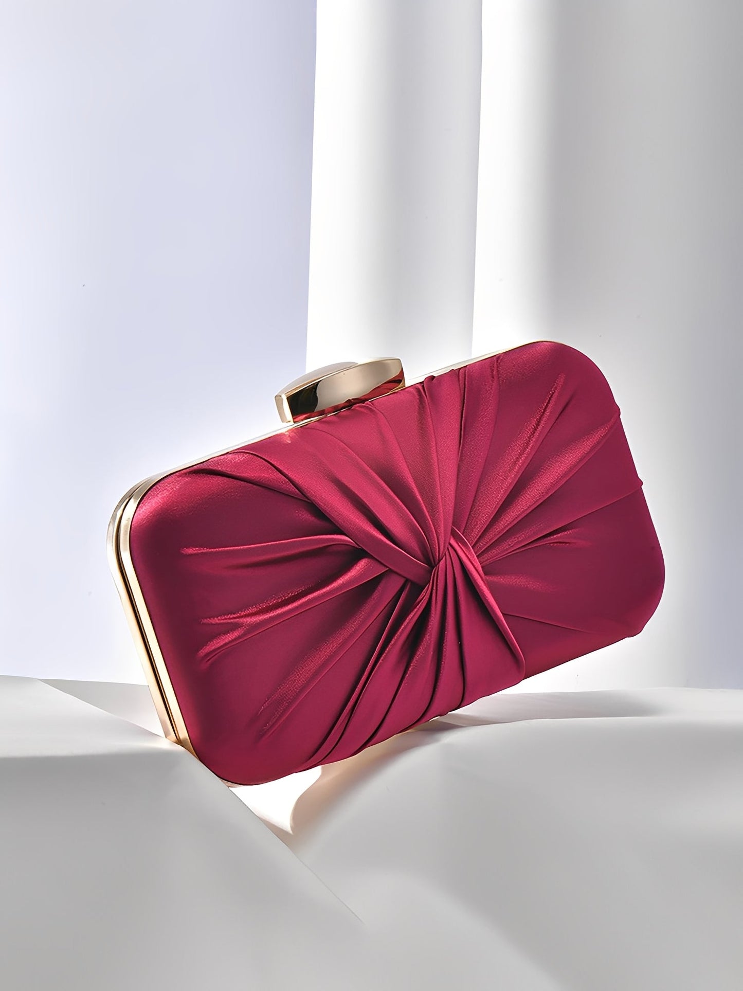 Ruched Satin Removable Chain Evening Clutch Bag
