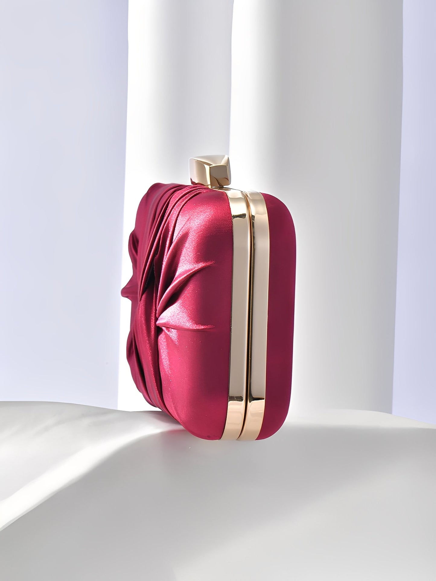 Ruched Satin Removable Chain Evening Clutch Bag