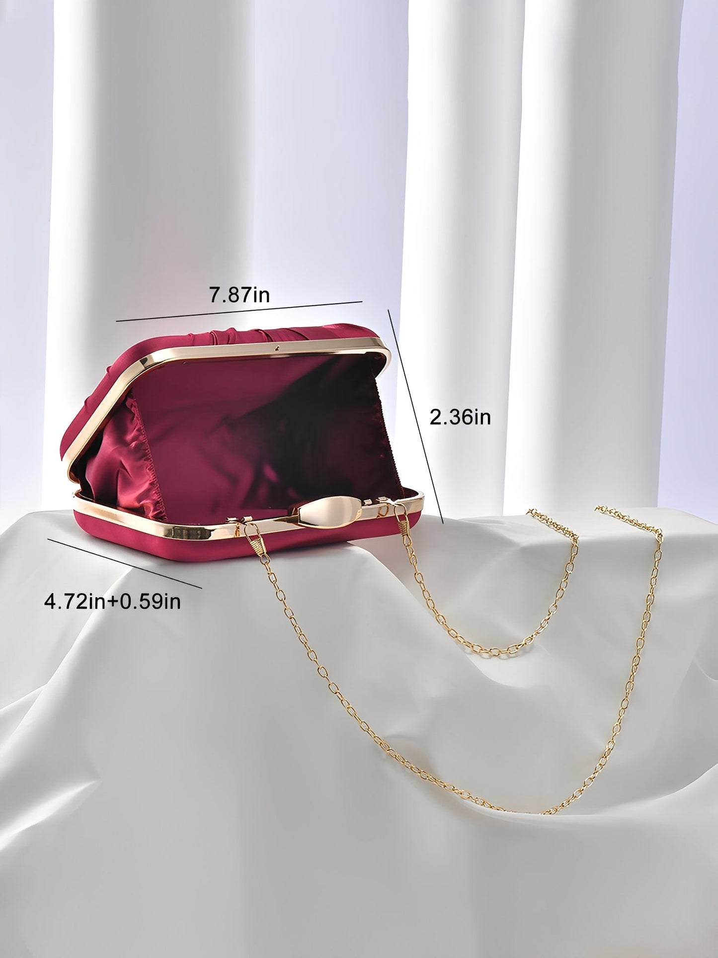 Ruched Satin Removable Chain Evening Clutch Bag