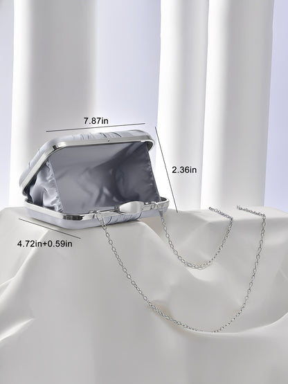 Ruched Satin Removable Chain Evening Clutch Bag