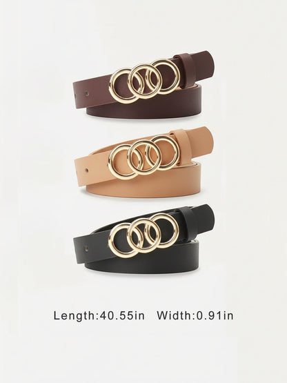 3 Pieces Faux Leather Versatile Women's Belts Set