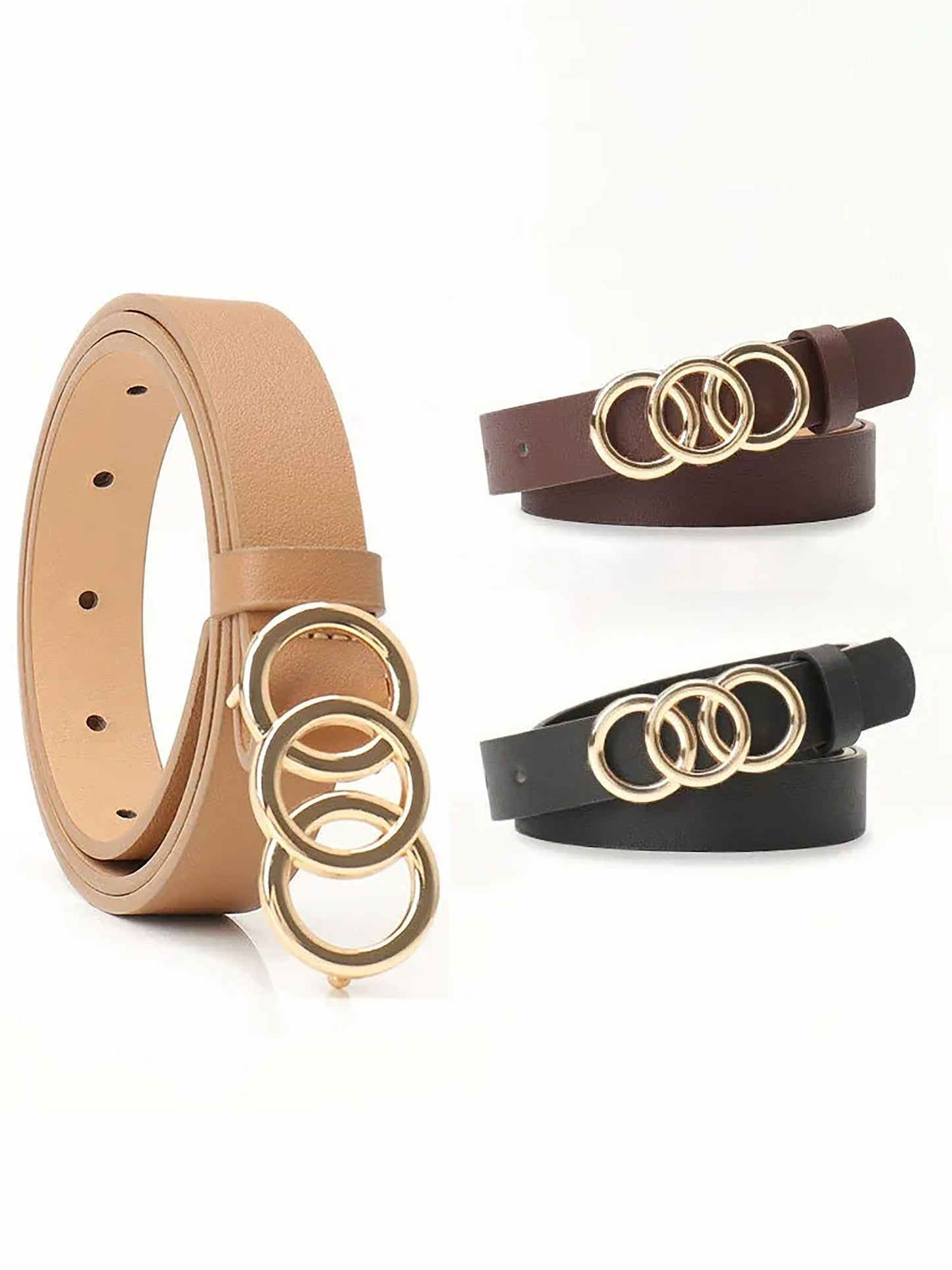 3 Pieces Faux Leather Versatile Women's Belts Set