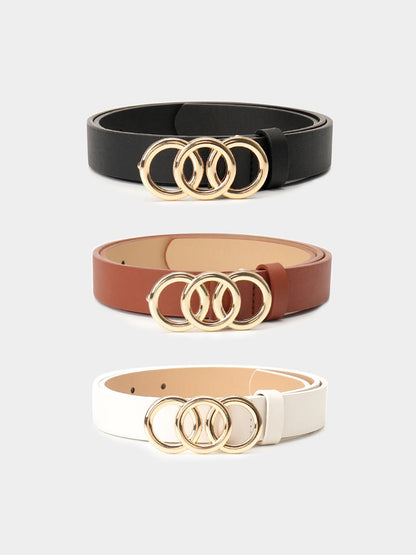 3 Pieces Faux Leather Versatile Women's Belts Set