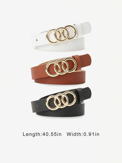 3 Pieces Faux Leather Versatile Women's Belts Set