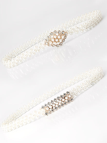 2 Pieces Faux Pearl Chain Rhinestone Women's Belt