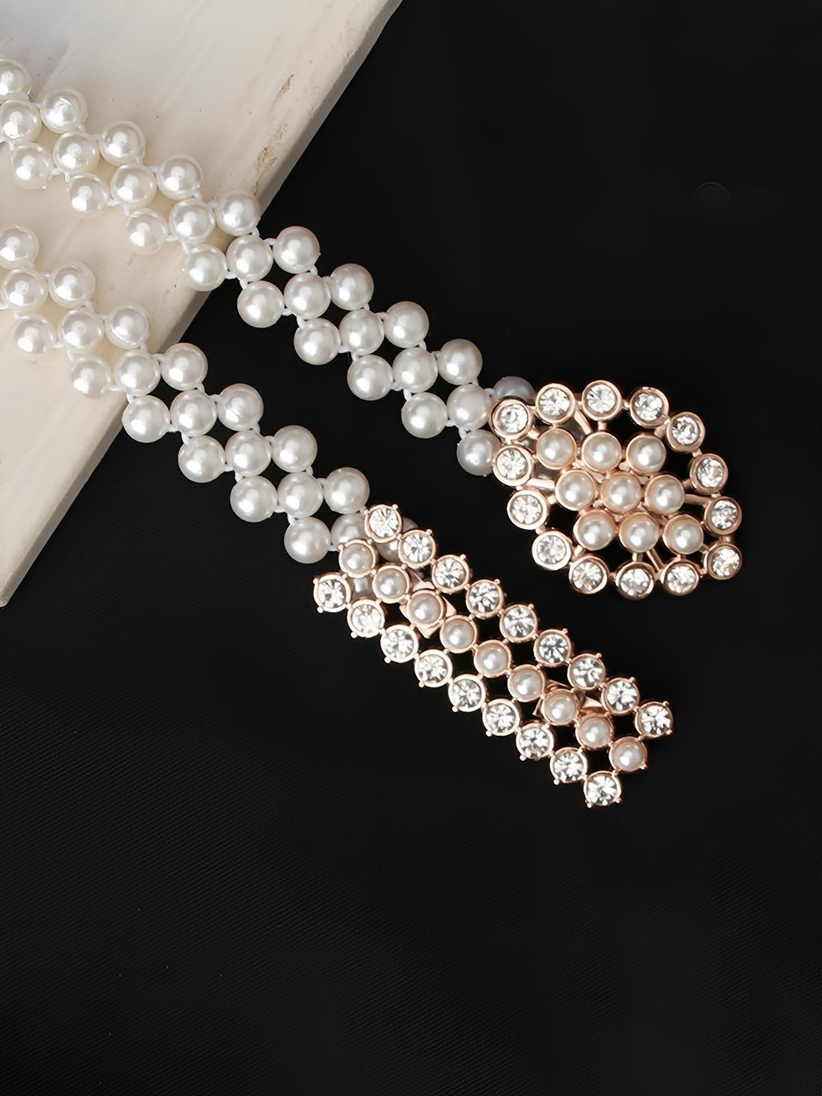 2 Pieces Faux Pearl Chain Rhinestone Women's Belt