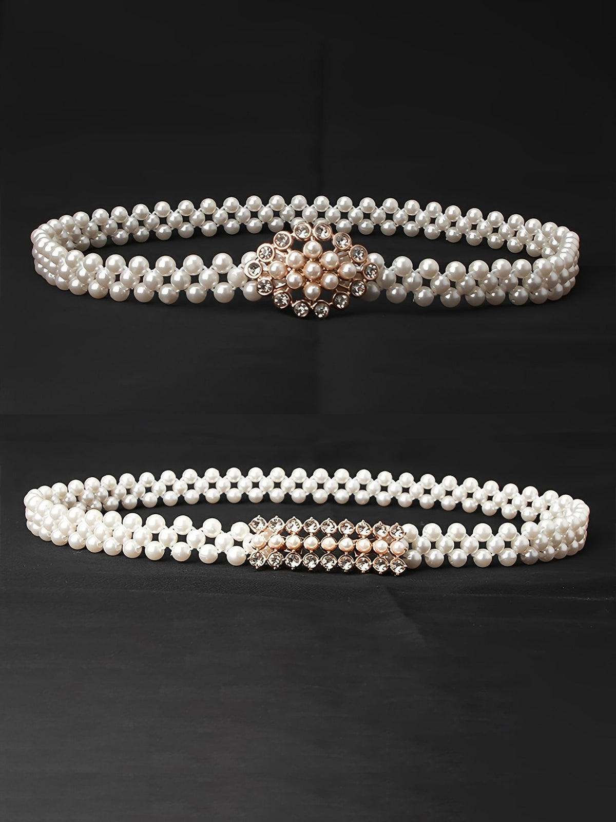 2 Pieces Faux Pearl Chain Rhinestone Women's Belt