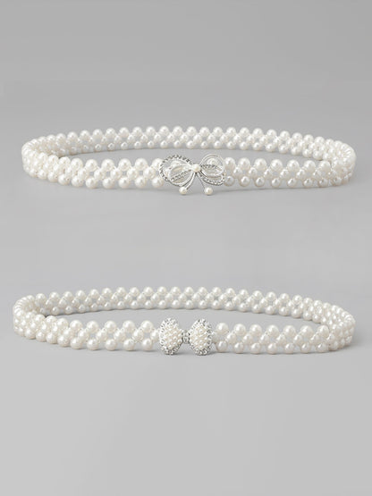 2 Pieces Faux Pearl Chain Rhinestone Women's Belt