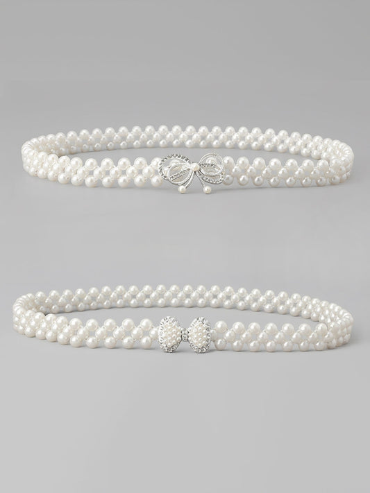 2 Pieces Faux Pearl Chain Rhinestone Women's Belt