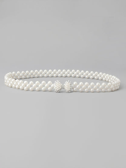 2 Pieces Faux Pearl Chain Rhinestone Women's Belt