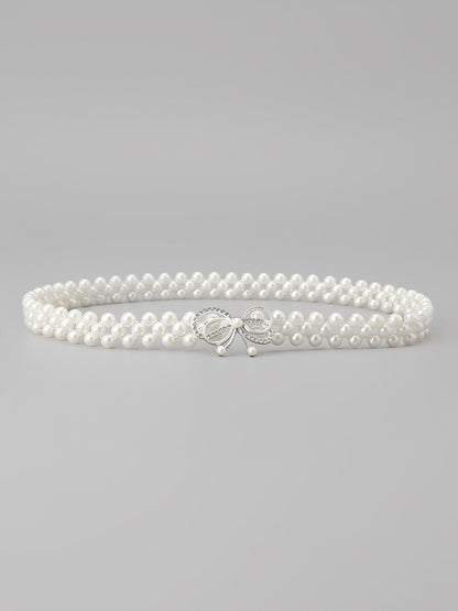 2 Pieces Faux Pearl Chain Rhinestone Women's Belt