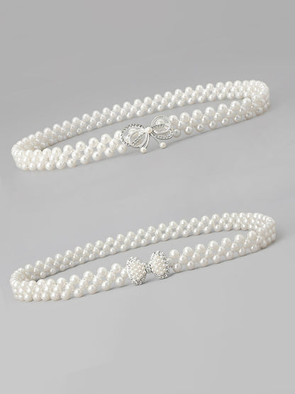 2 Pieces Faux Pearl Chain Rhinestone Women's Belt