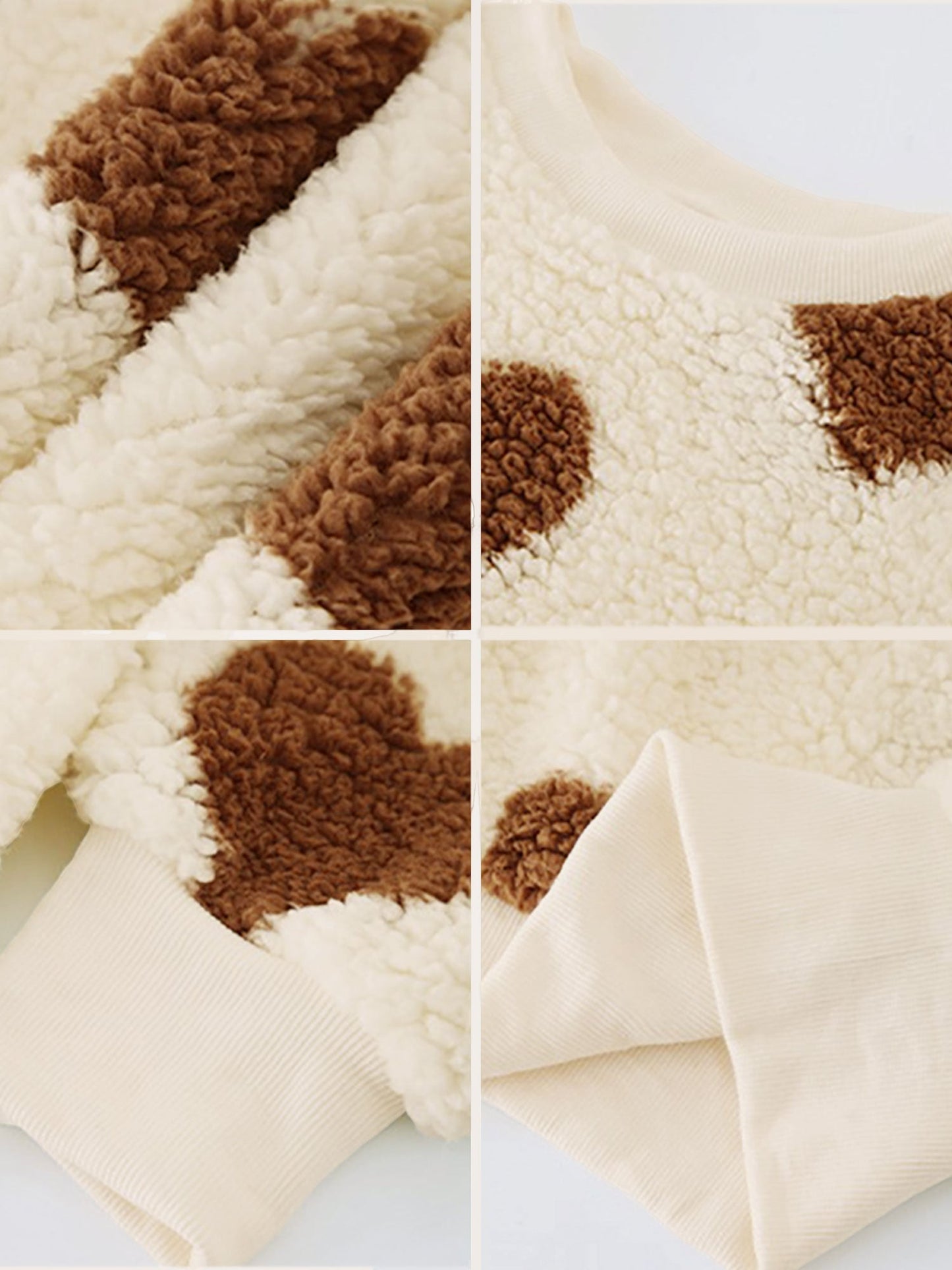Fleece Heart Print Long Sleeve Round Neck Pullover Sweatshirt