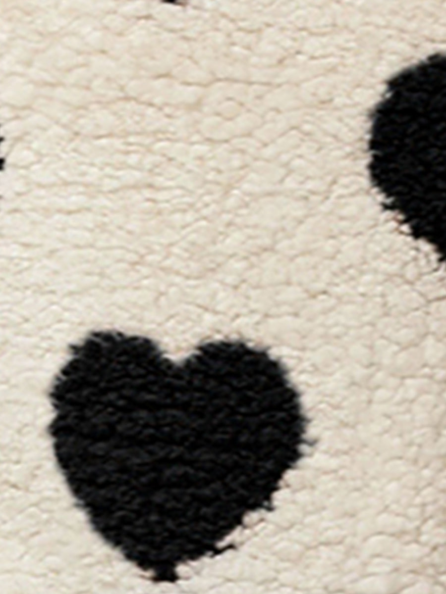 Fleece Heart Print Long Sleeve Round Neck Pullover Sweatshirt