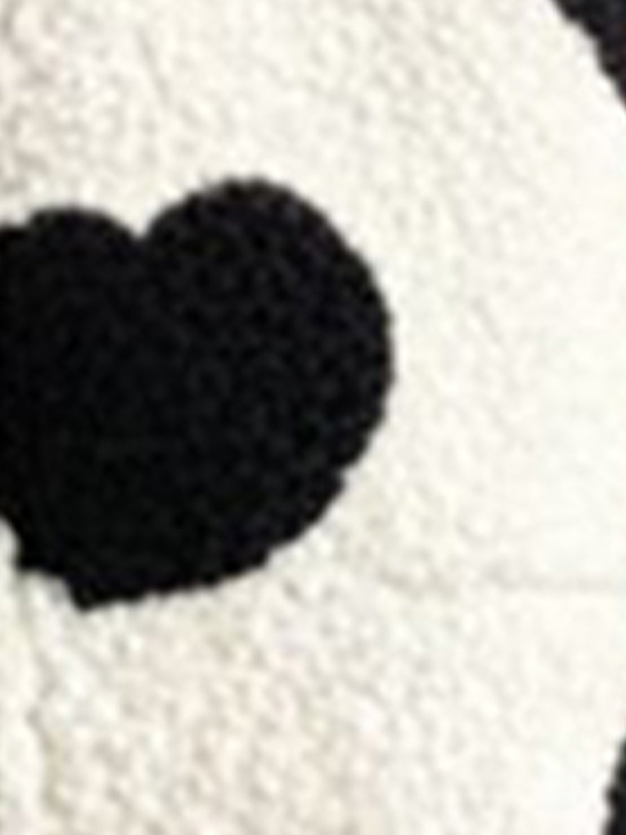 Plush Heart Print Loose Long Sleeve Zipper Jacket