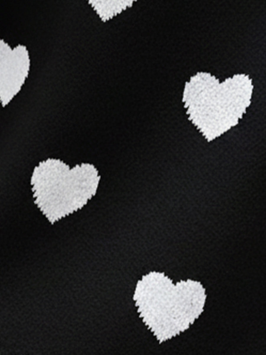 Crew Neck Heart Pattern Pullover Knitted Sweater