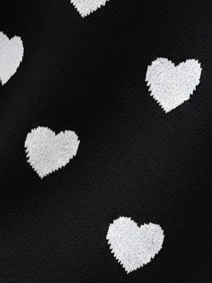Crew Neck Heart Pattern Pullover Knitted Sweater