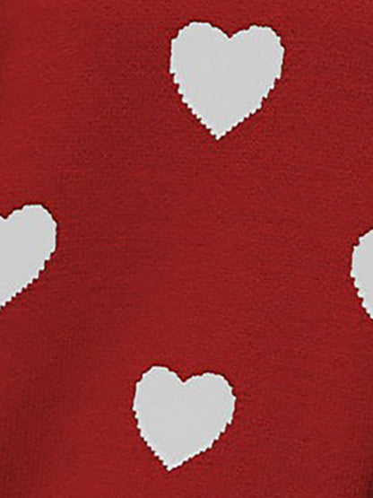 Crew Neck Heart Pattern Pullover Knitted Sweater