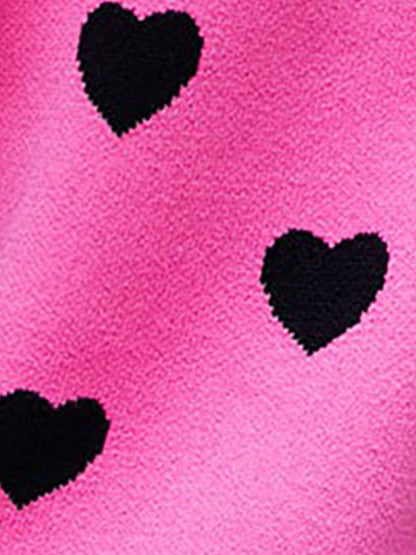 Crew Neck Heart Pattern Pullover Knitted Sweater