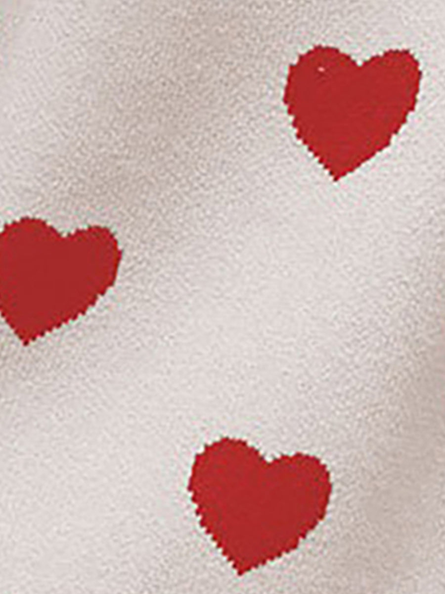 Crew Neck Heart Pattern Pullover Knitted Sweater