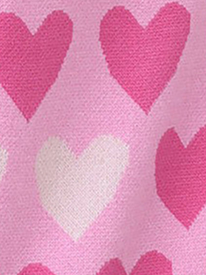 Crew Neck Beaded Heart-Shaped Pullover Knitted Sweater