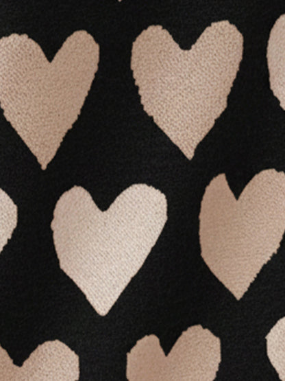 Crew Neck Beaded Heart-Shaped Pullover Knitted Sweater