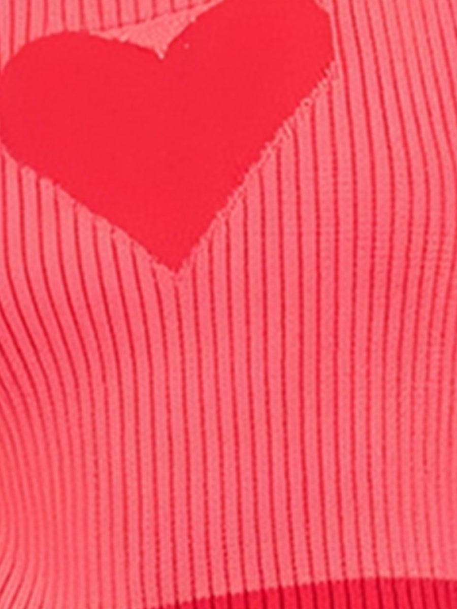 Mock Neck Love Heart Pullover Knitted Sweater
