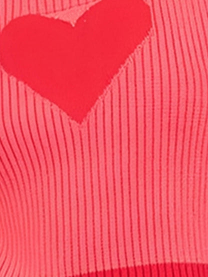 Mock Neck Love Heart Pullover Knitted Sweater