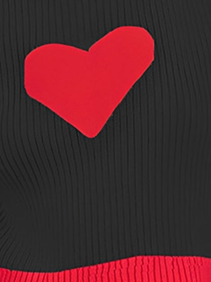 Mock Neck Love Heart Pullover Knitted Sweater