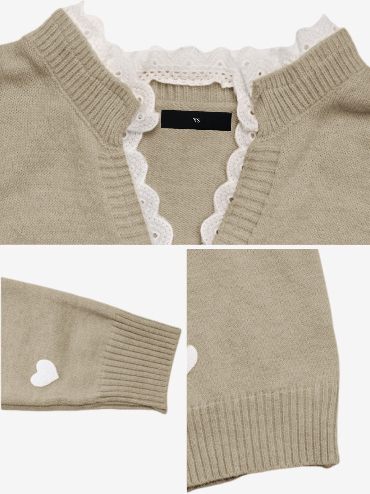 Notch Neck Lace Patchwork Heart Pullover Sweater