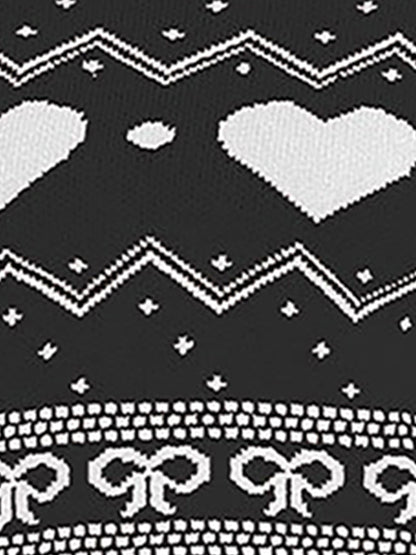 Casual Knitwear Long Sleeve Heart Print Pullover Sweater