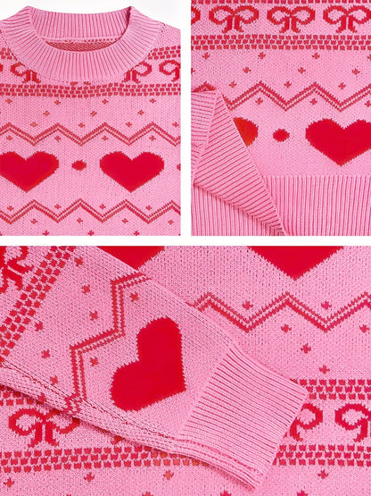 Casual Knitwear Long Sleeve Heart Print Pullover Sweater