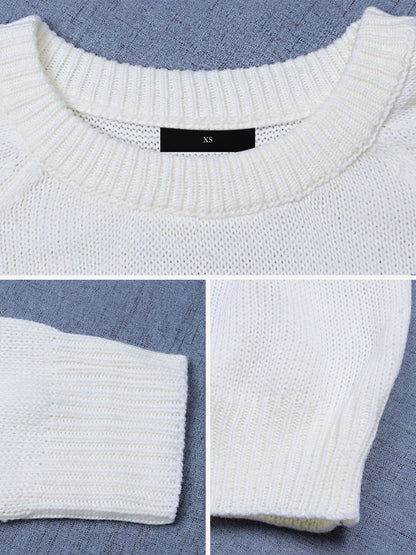 Round Neck Pullover Heart Pattern Knitted Sweater