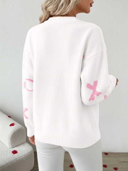 Round Neck Bow Pattern Knitted Christmas Sweater