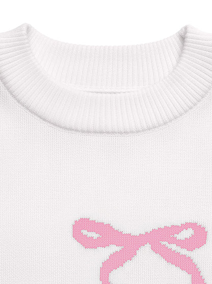 Round Neck Bow Pattern Knitted Christmas Sweater
