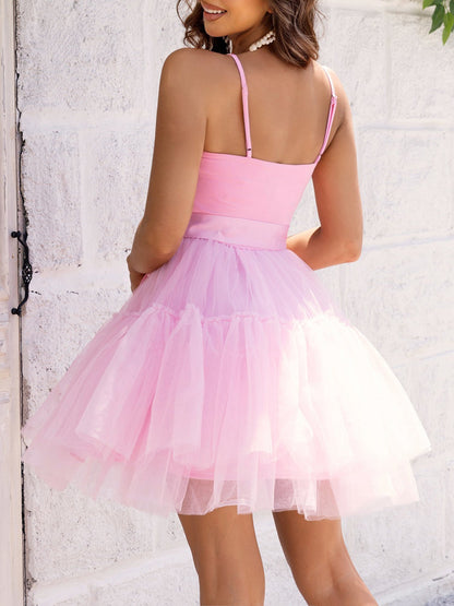 Spaghetti Strap Mesh Petticoat Mini Dress