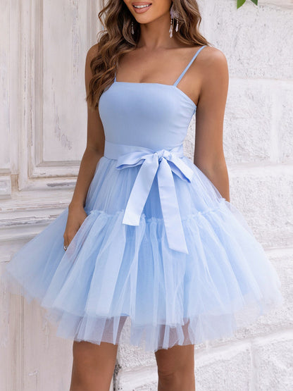 Spaghetti Strap Mesh Petticoat Mini Dress